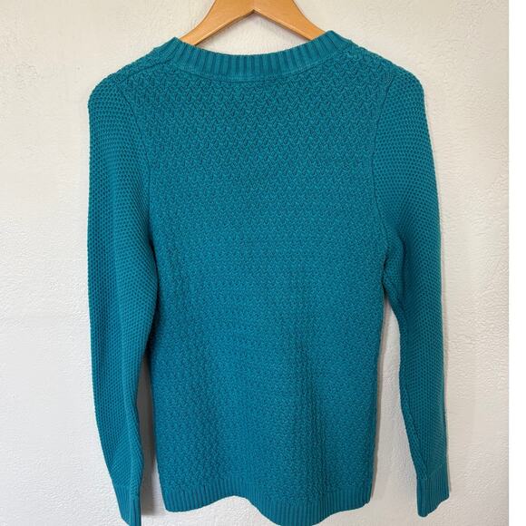 L.L. Bean Cotton Knit Teal Sweater Medium - Picture 2 of 3